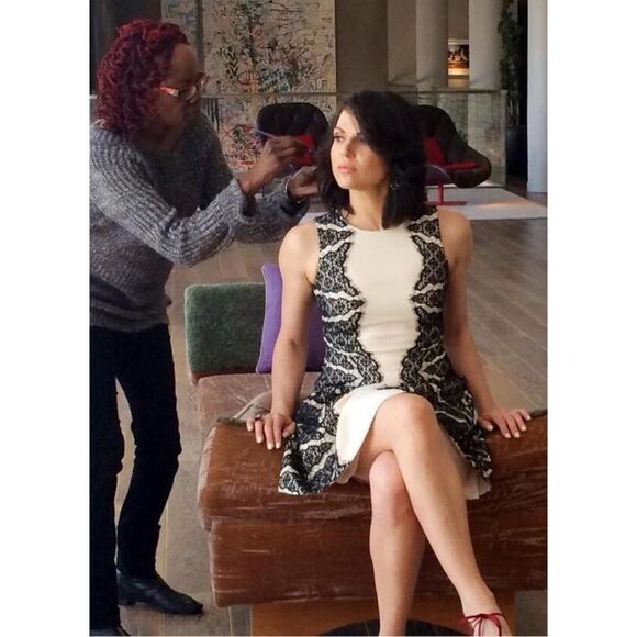 Diane Von Furstenberg Fit & Flare Daniella Lace Panel Mini Dress Cream Black 4 - Picture 15 of 16